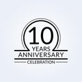 10 years anniversary logo. 10th Birthday celebration icon. Party invitation, Jubilee celebrating emblem or banner. Vector illustra Royalty Free Stock Photo